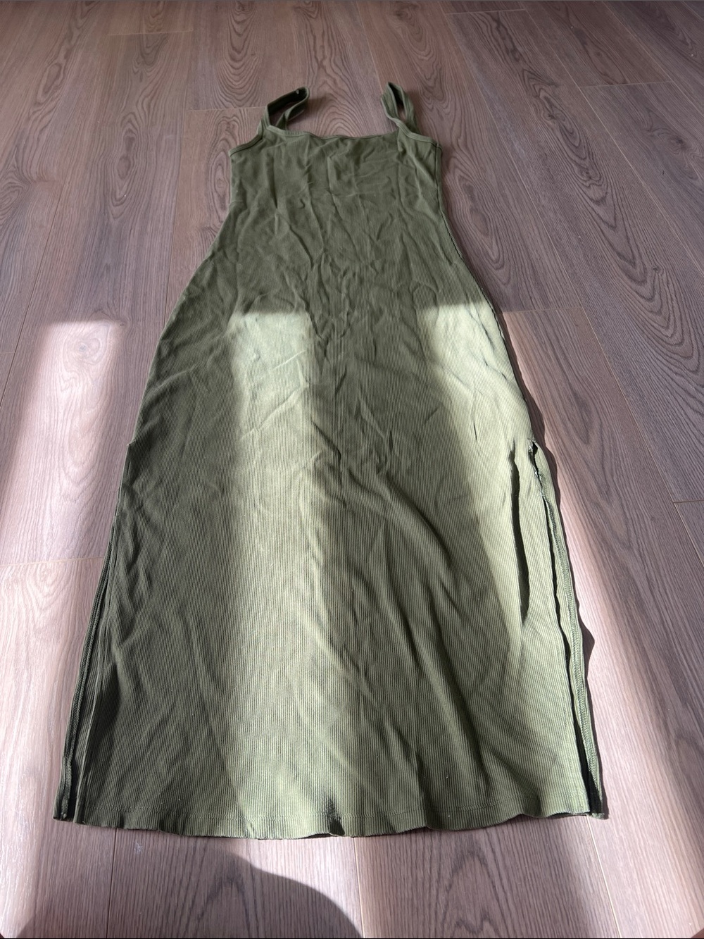 Olive Green Ribbed Maxi Dress